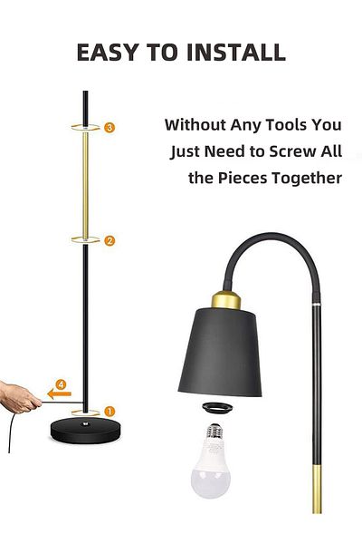 Lumely Nordic Style Modern Floor Lamp,3 Lighting Modes,adjustable Head,eye-caring Design,e27,12w,black