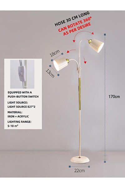 COOYA مصباح أرضي فاخر حديث على الطراز الاسكندنافي، 3 أوضاع إضاءة، تصميم برأسين، زوايا قابلة للتعديل، رعاية العين، 12 وات