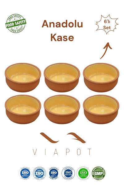 Viapot 6 Pieces Anatolian Rice Pudding Bowl Stew Pot Glazed Pottery 11,5X4Cm 200ml