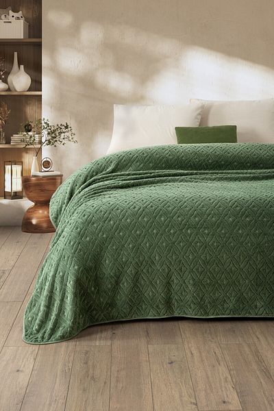 Denizli Concept Pătură moale verde cu model geometric - Softy Wellsoft Plush 170 X 220 Cm