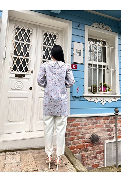 KÜÇÜĞÜM BUTİK Tunica pentru guler pentru bebelusi din poplin - Floare Rosie Claret Albastra