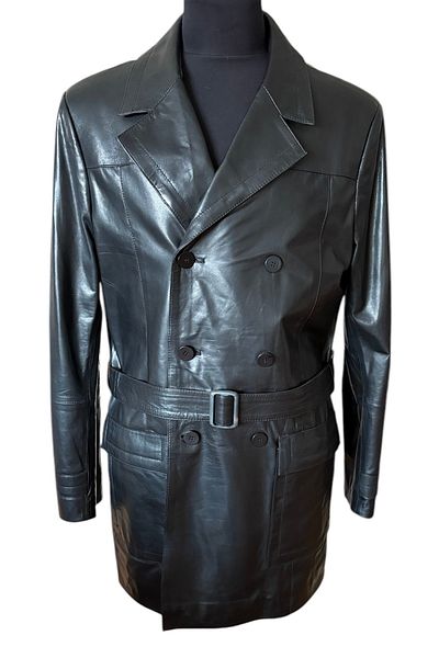 asus deri Proxima - Men's Black Genuine Leather Trench Coat