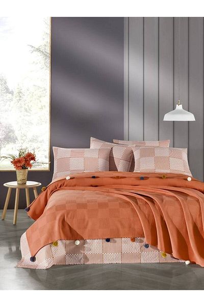 argehome طقم بيكيه بوم بوم مزدوج بلون القرميد