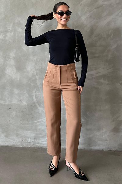 Seeh High Waist Camel Women's Fabric Trousers - Sh192