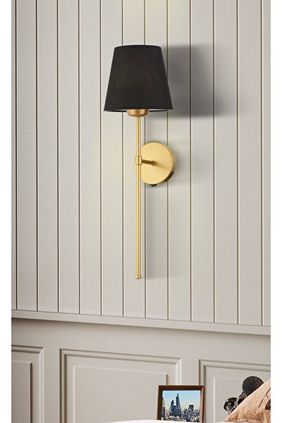 burenze Modern Tasarım 1 Adet Eskitme Gold Aplik Siyah Abajur Elektrikli Çalışan