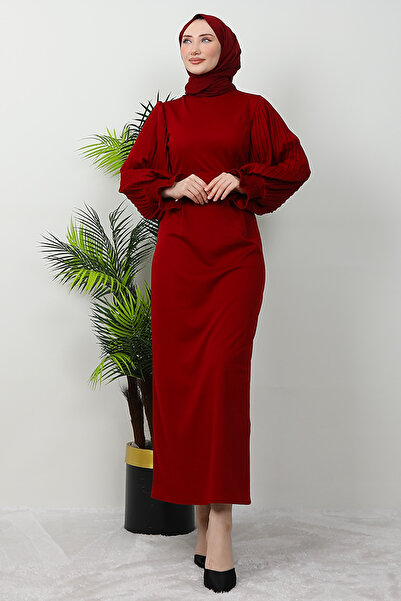 GİZ AGİYİM Φόρεμα με πλισέ με μπορντό χρώμα