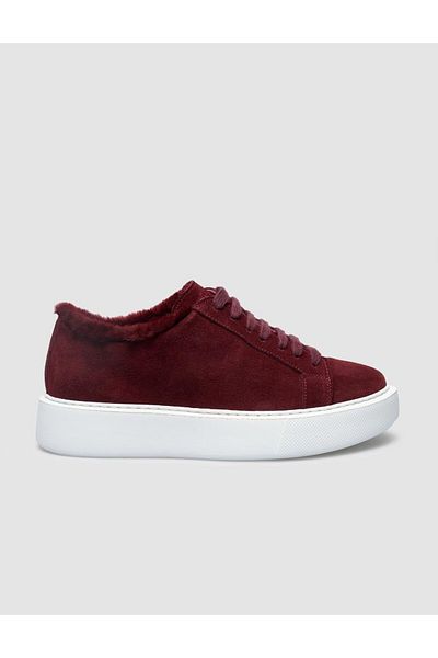 Cabani 100% Genuine Leather Burgundy Suede Shearling Women's Sneakers