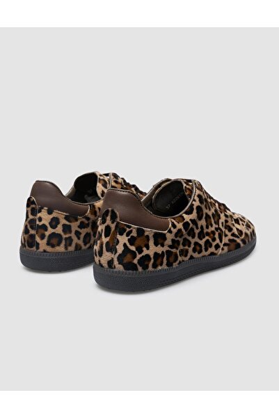 Cabani Leopar Deri Bağcıklı Kadın Sneaker