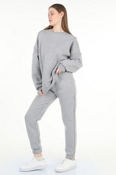 le mardi Σετ γυναικεία φόρμα γκρι Oversize Crew Neck Hooded 3 Thread