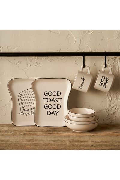 Bella Maison Toast 8 Pieces - Black Breakfast Set for 2 People