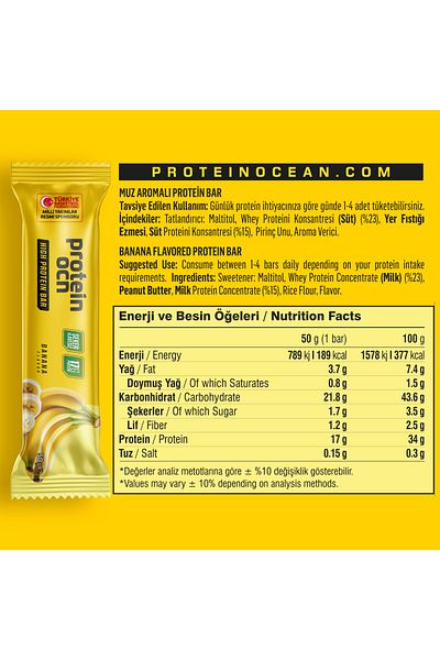 Proteinocean Banana Flavored Protein Bar - 50g X 8 Pieces