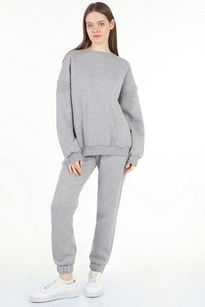 le mardi Σετ γυναικεία φόρμα γκρι Oversize Crew Neck Hooded 3 Thread