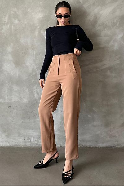 Seeh High Waist Camel Women's Fabric Trousers - Sh192