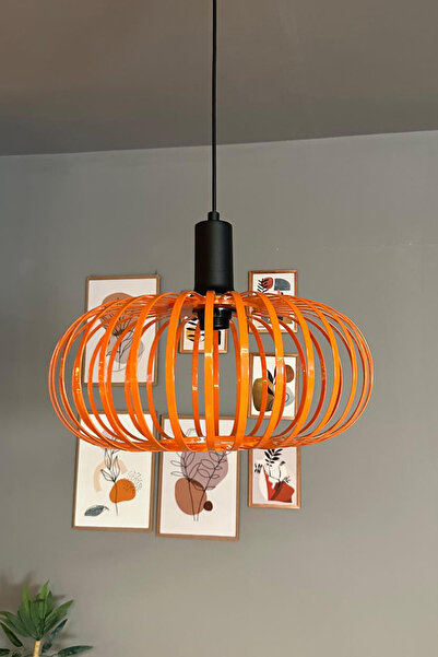 Bamyum Este Turuncu Sarkıt Avize Siyah Fener Ahşap Başlık İç Mekan Aydınlatma Dekoratif Mutfak Cafe Ofis
