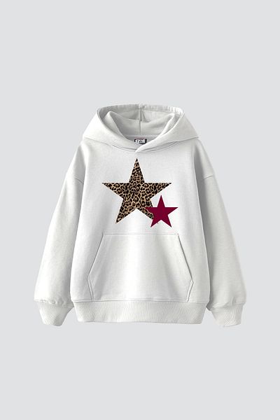 Sekizbiraltı Λευκό κουκούλα με στάμπα Leopard Starz Oversize Unisex