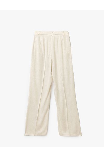 Koton Women's Viscose Linen Blended Wide Leg Pleated Pants with Pockets