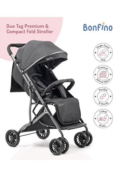 Bonfino Duo Tag Stroller, 0+ Months, Adjustable Backrest, 360 Swivel Wheels - Black