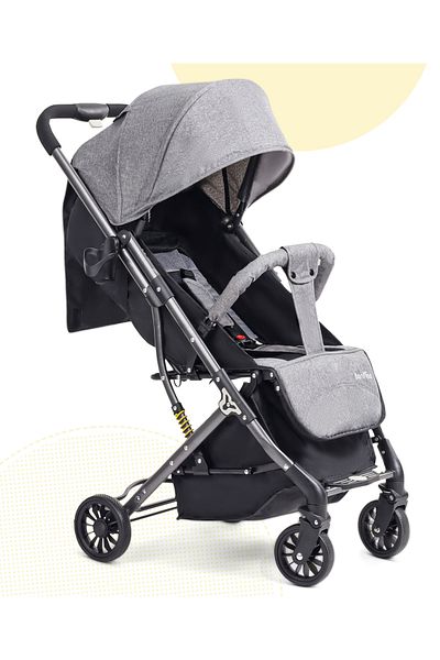 Bonfino Breeze Lite Grey Stroller for 0+ Months, Compact, Linen Fabric, 5-Point Harness