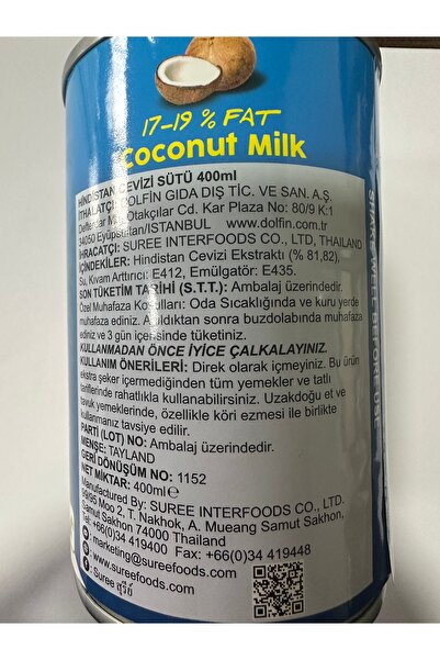 Suree Hindistan Cevizi Sütü 400ml (17-19% YAĞLI) – Zengin Ve Kremamsı Bitkisel Süt