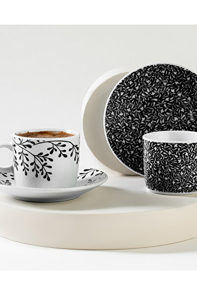 English Home Streak Porselen 4 Parça 2 Kişilik Kahve Fıncan Takımı 80 Ml Siyah