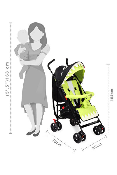 Babyhug Lil Monsta EN Certified Stroller, 6M-3Y, Adjustable Leg Rest, Safety Harness - Green/Black