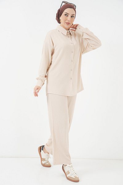 Bigdart T5858 Πλεκτό Hijab Διπλό Σετ - Κρέμα