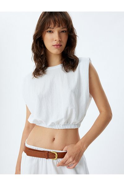 Koton Ärmellose Crop-Bluse mit Rundhalsausschnitt und elastischem Bund aus Viskosestoff
