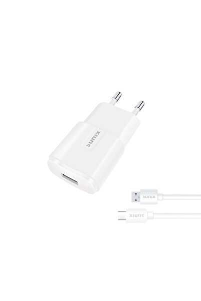 Sunix 2.1a Usb-a Girişli Type-c Şarj Aleti Seti Beyaz S-21