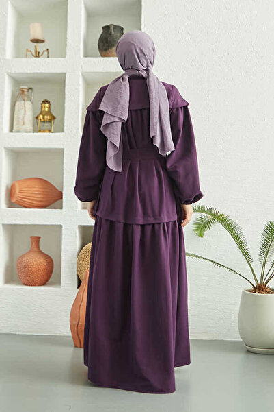 Neways Carla 6605-Plum Gathered and Belted Dress