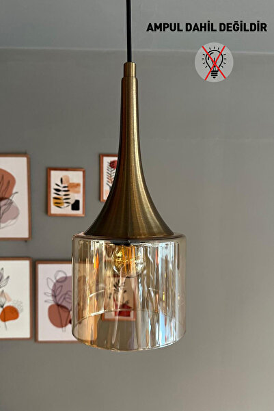 Bamyum Lille Cam Bal Rengi Sarkıt Avize Eskitme Külah Başlık Lamba Salon Mutf...