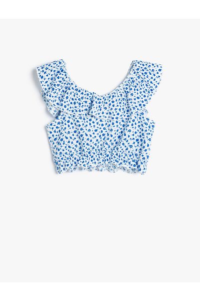 Koton Schulterfreie Crop-Bluse mit Blumenmuster – Rüschen