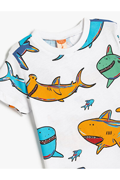 Koton Chlapecké tričko s potiskem žraloka, bavlněné, ecru 5SMB10043TK