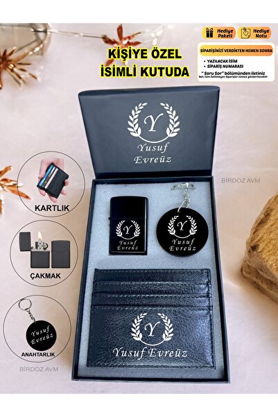 birdoz avm Kişiye Özel İsimli Harf Tasarım Benzinli Lüks Çakmak & Kartlık & A...