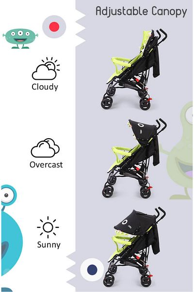 Babyhug عربة أطفال معتمدة من Lil Monsta EN، من عمر 6 أشهر إلى 3 سنوات، مع مسند ساق قابل للتعديل، وحزام أمان - أخضر/أسود