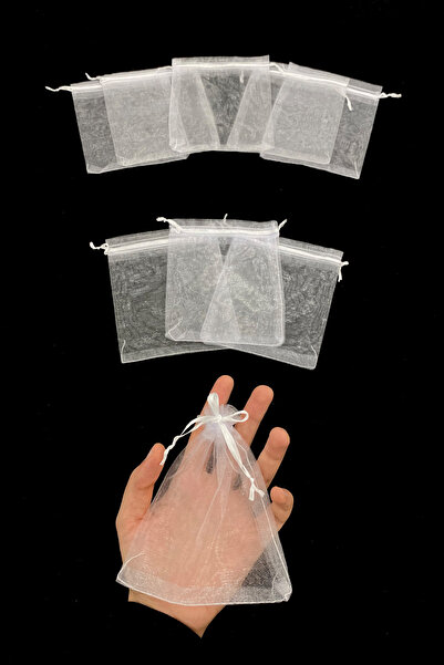 ZEYMERADE Beyaz Organze Şeffaf Tül Kese 100 Adet Ölçü 12x14cm Kına Çerez Kuru...