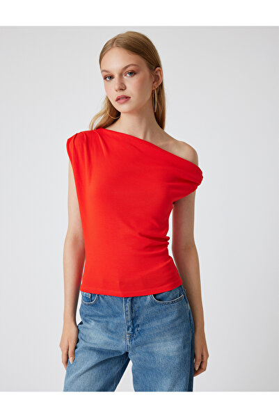Koton One Shoulder Draped Slim Fit Cotton Top