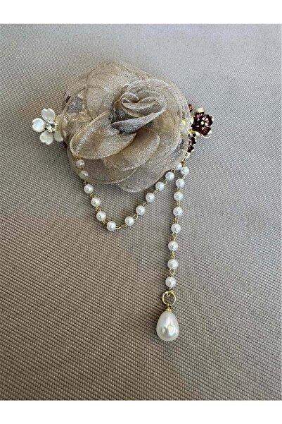 Pelin Aksesuar Бежева квіткова автоматична шпилька