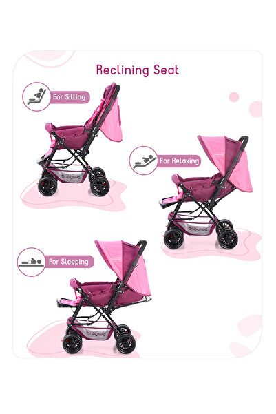 Babyhug Cocoon Stroller With Mosquito Net and Reversible Handle - Fuchsia