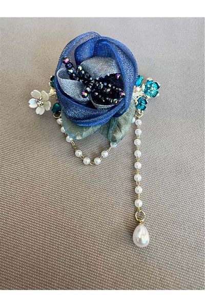 Pelin Aksesuar Αυτόματη πόρπη Navy Blue με πράσινα κρύσταλλα