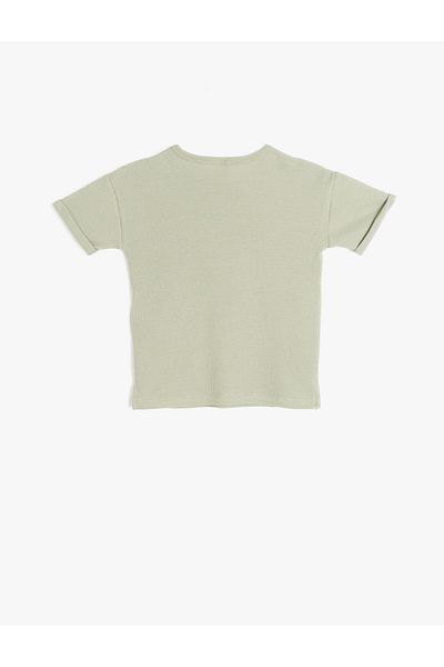 Koton Button Detailed Short Sleeve Cotton Crew Neck Basic T-Shirt