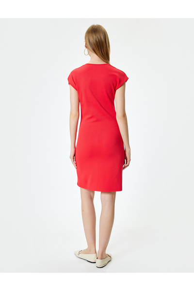 Koton Short Sleeve Mini Dress Square Neck with Slit Detail