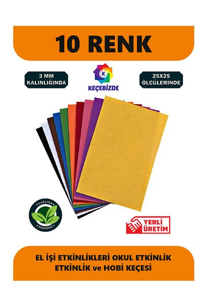 KeçeBizde 25X25 cm Size 10 Colors Thick Felt Activity - for Hobby and School