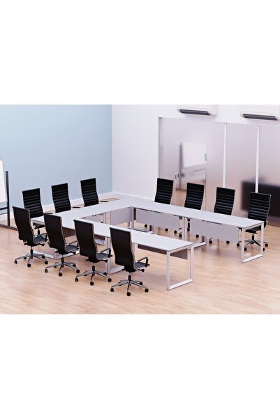 Mahmayi Vorm 136-12 U-Shaped Conference Meeting Table for Office - 12 Seater, White