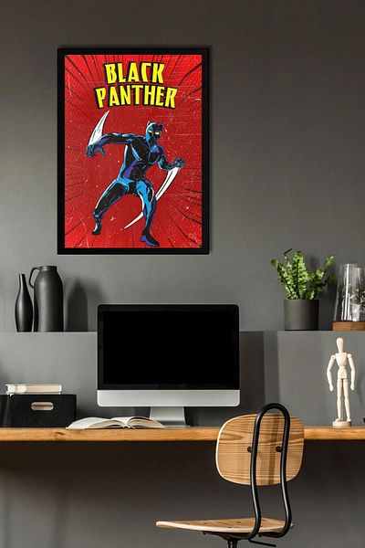 Saturn Pictură înrămată Black Panther - Poster cu design de benzi desenate Marvel