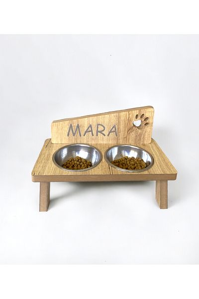 Nursoft Wooden Cat Food Bowl Stand Custom Name Printed Cat Dog Water Bowl