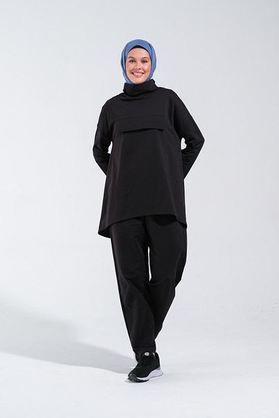Plistre 2232_Interlock Black Modern Design Tracksuit Set