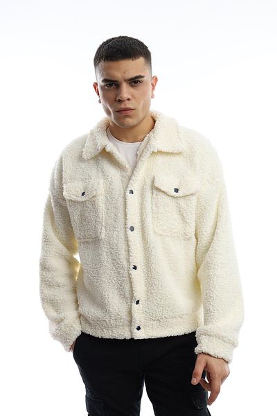 Polo State Men's Curly Plush Velcro Closure Jacket Ecru