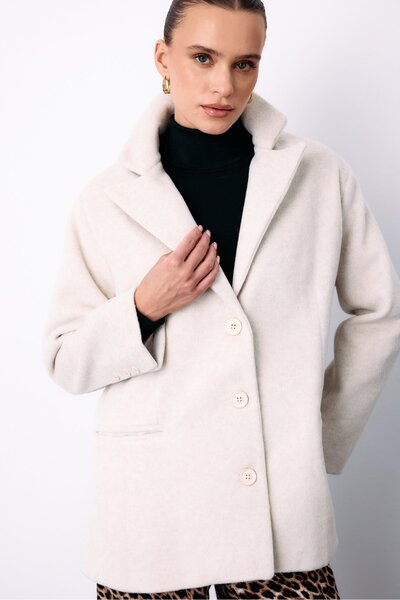 Sateen Düğmeli Kaşe Ceket - Ekru