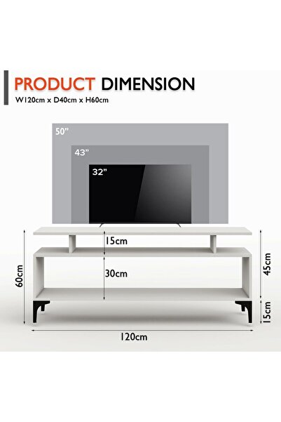 Mahmayi Modern TV Stand, Support Upto 50-Inch TV Media Console with 2 Storage Shelfs-White