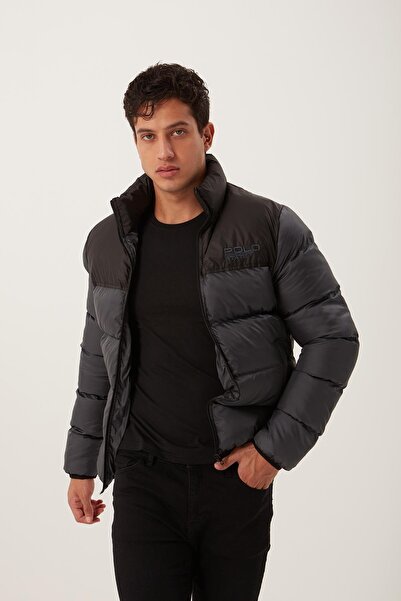 Polo State Palton puf supradimensionat pentru bărbați, cu guler lung, cu fermoar